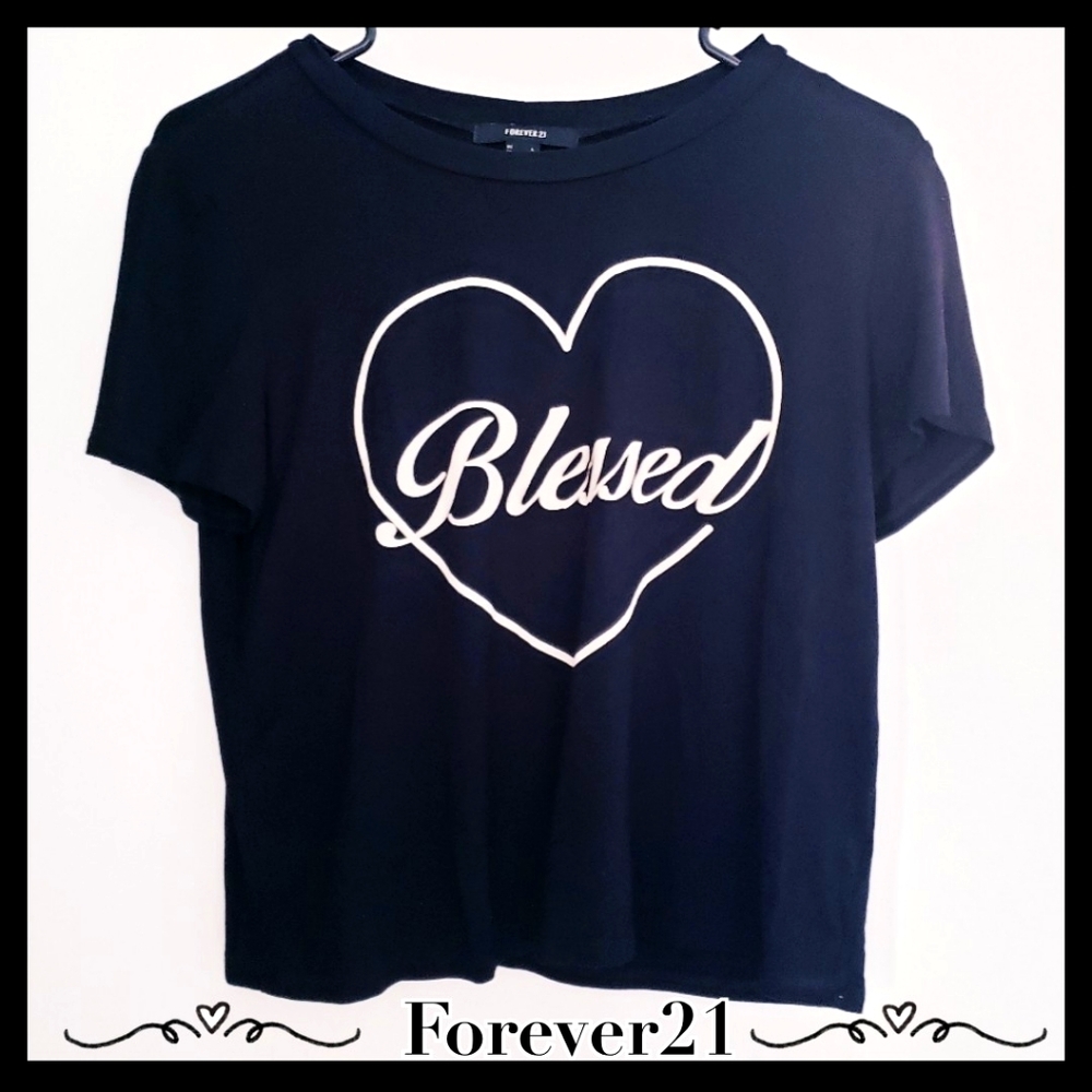 $  3/$15 Forever21: Size:L/ Black "Blessed" Crop Top